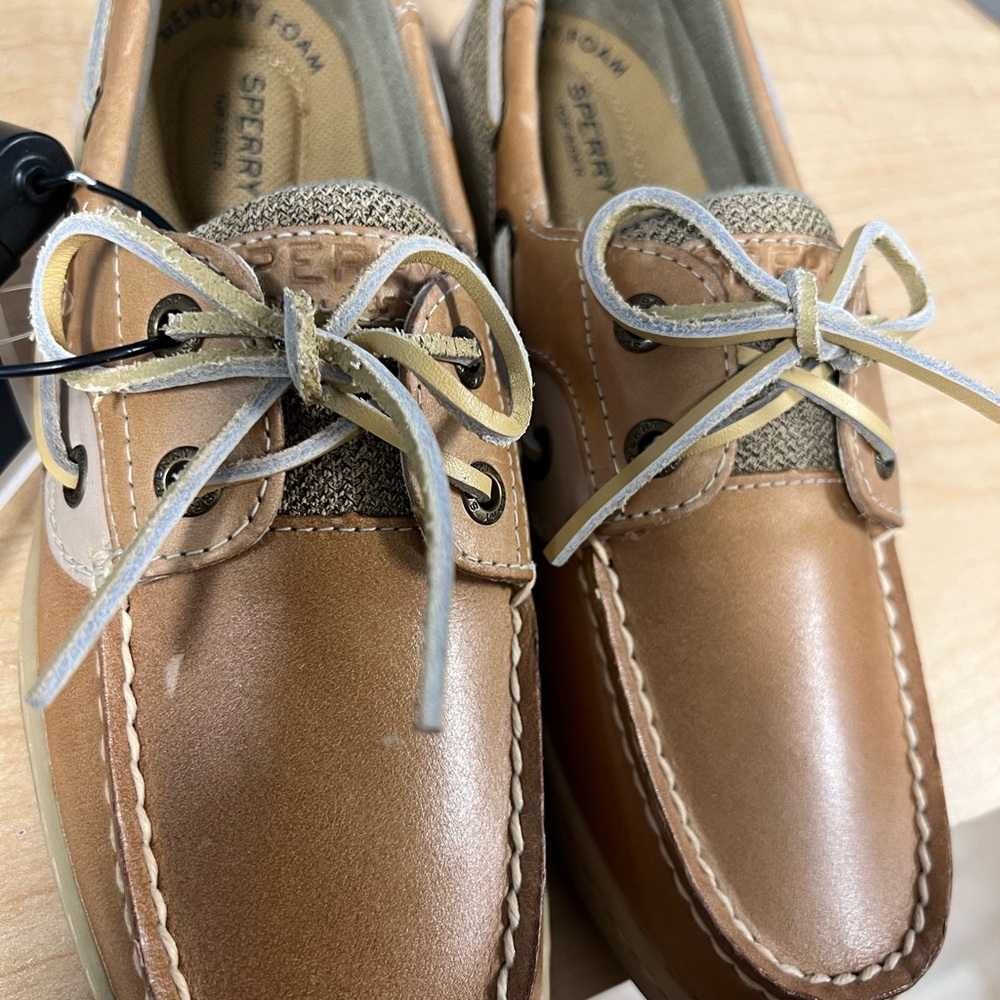 Sperry Tan Boat Shoes with Moccasin Toe and Rawhide Laces